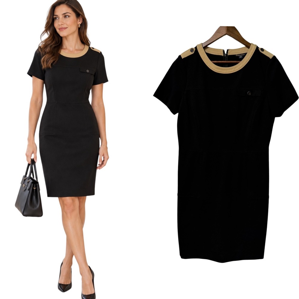 Brooks Brothers Sheath Dress Womens 10 Black Dress Office Professional Mod Stret